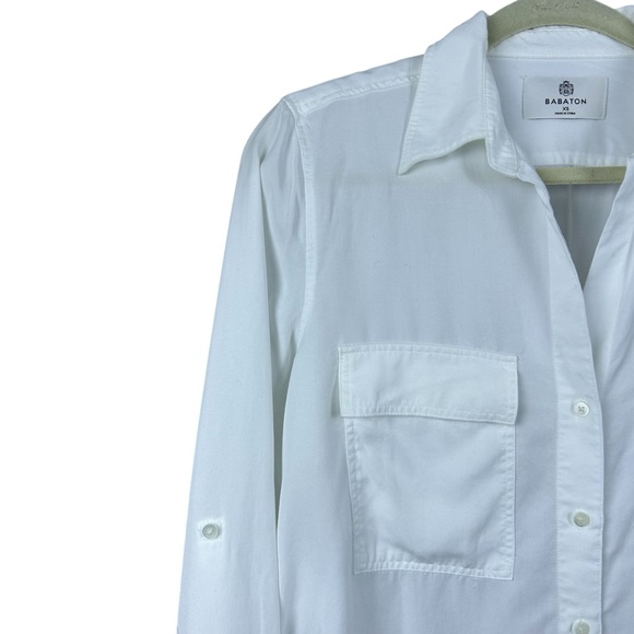 Aritzia Babaton Utility Button Up Shirt XS Drapey Twill QuietLuxury Preppy - Picture 6 of 16